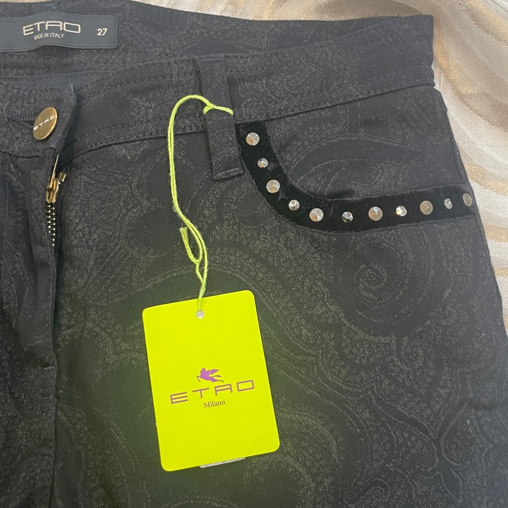 Etro Black Paisley Pants with Gold Button - Picture 3 of 5